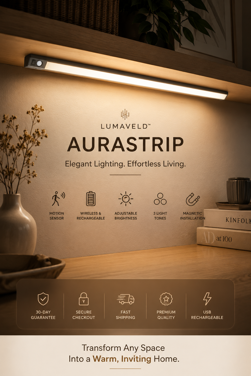 LumaVeld™ AuraStrip — Wireless Motion Sensor LED Light